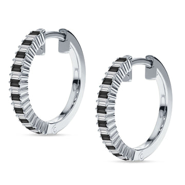 Baguette Black CZ Half Eternity Huggie Hoop Earring 925 Sterling Silver Wholesale